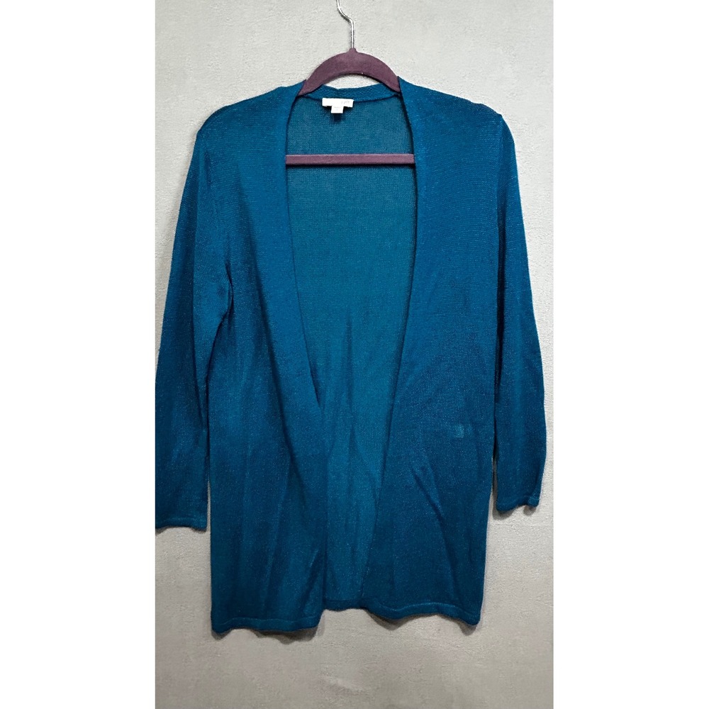 J Jill Blue‎ Linen Viscose Open Knit Long Cardigan Sweater Size Small Petite